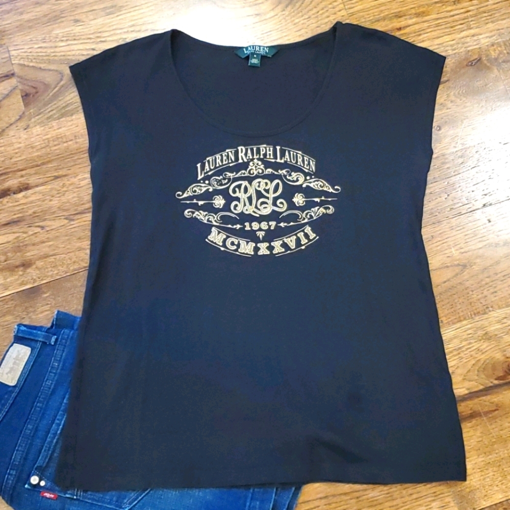 Lauren Ralph Lauren black graphic logo top size M